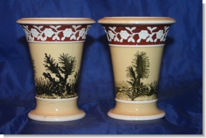 Pr. SPODE MOCHA SPILL VASES c.1810