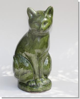 LARGE SWANSEA EWENNY POTTERY CAT, 1908