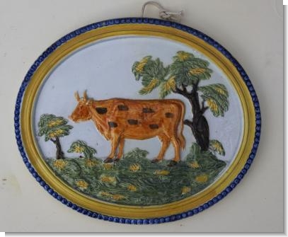 PRATTWARE COW PLAQUE signed & dated 1825