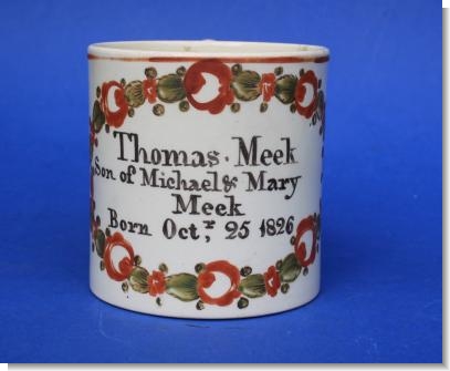 SUNDERLAND MUG for THOMAS MEEK 1826