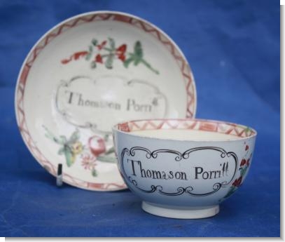 RARE TEA BOWL & SAUCER THOMASIN PORRITT c.1790