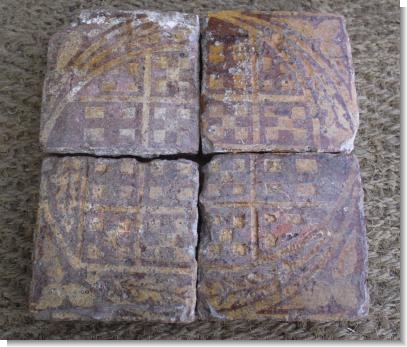 RARE SET of 4 14th Century MEDIEVAL TILES