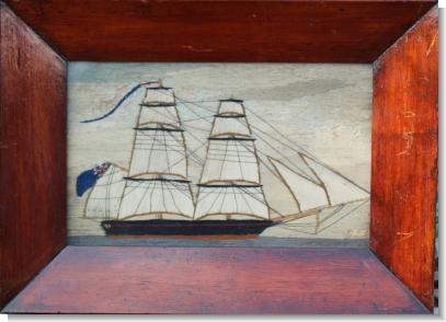 SMALL 19th Century SHIP WOOLWORK PICTURE