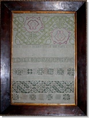 JOHNNA WRIGHT,     1701-06,    EXCEPTIONAL WHITE WORK SAMPLER