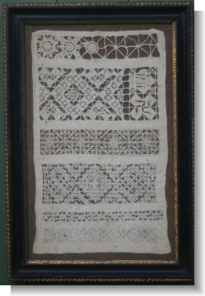 17th CENTURY WHITEWORK BAND SAMPLER