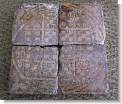 RARE SET of 4 14th Century MEDIEVAL TILES