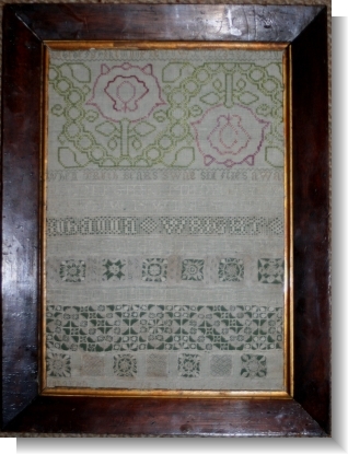 JOHNNA WRIGHT,     1701-06,    EXCEPTIONAL WHITE WORK SAMPLER