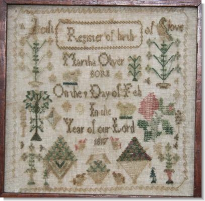 BIRTH SAMPLER for MARTHA OLIVER 1817