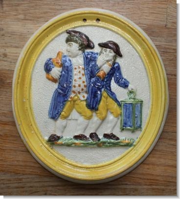 DRUNKEN SAILORS, PRATT WARE PLAQUE c.1810