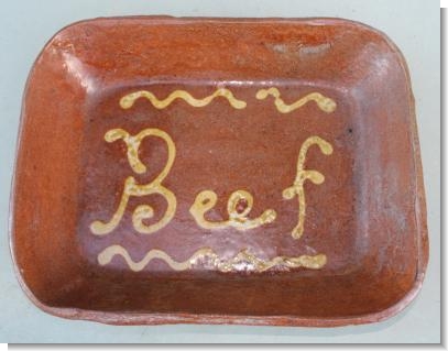 "BEEF" SLIPWARE BAKING DISH MId 19th century