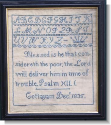 RARE MISSIONARY SCHOOL SAMPLER COTTAYAM INDIA.