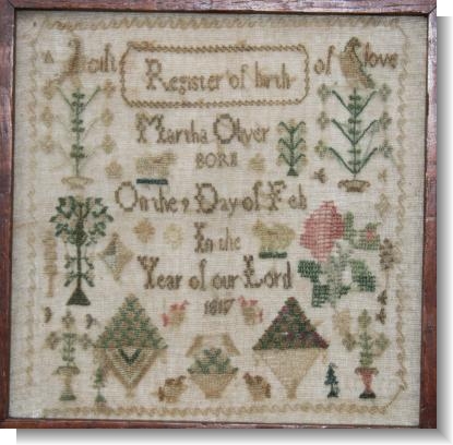 BIRTH SAMPLER for MARTHA OLIVER 1817