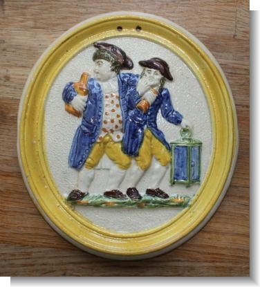 DRUNKEN SAILORS, PRATT WARE PLAQUE c.1810