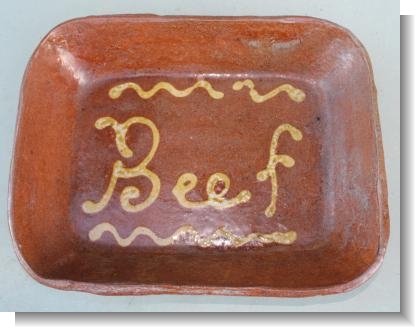 "BEEF" SLIPWARE BAKING DISH MId 19th century